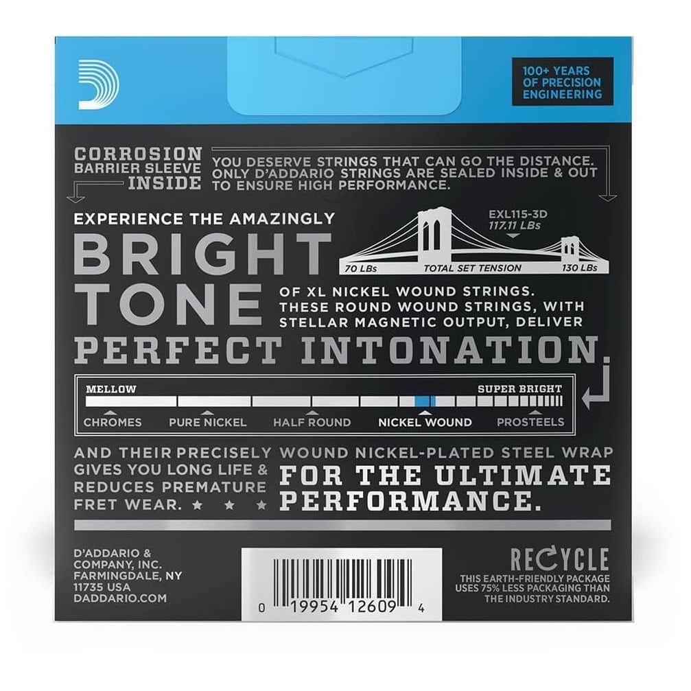 D’Addario - D’Addario EXL115-3D - XL Electric Nickel Wound 3er Pack 011-049 - 1