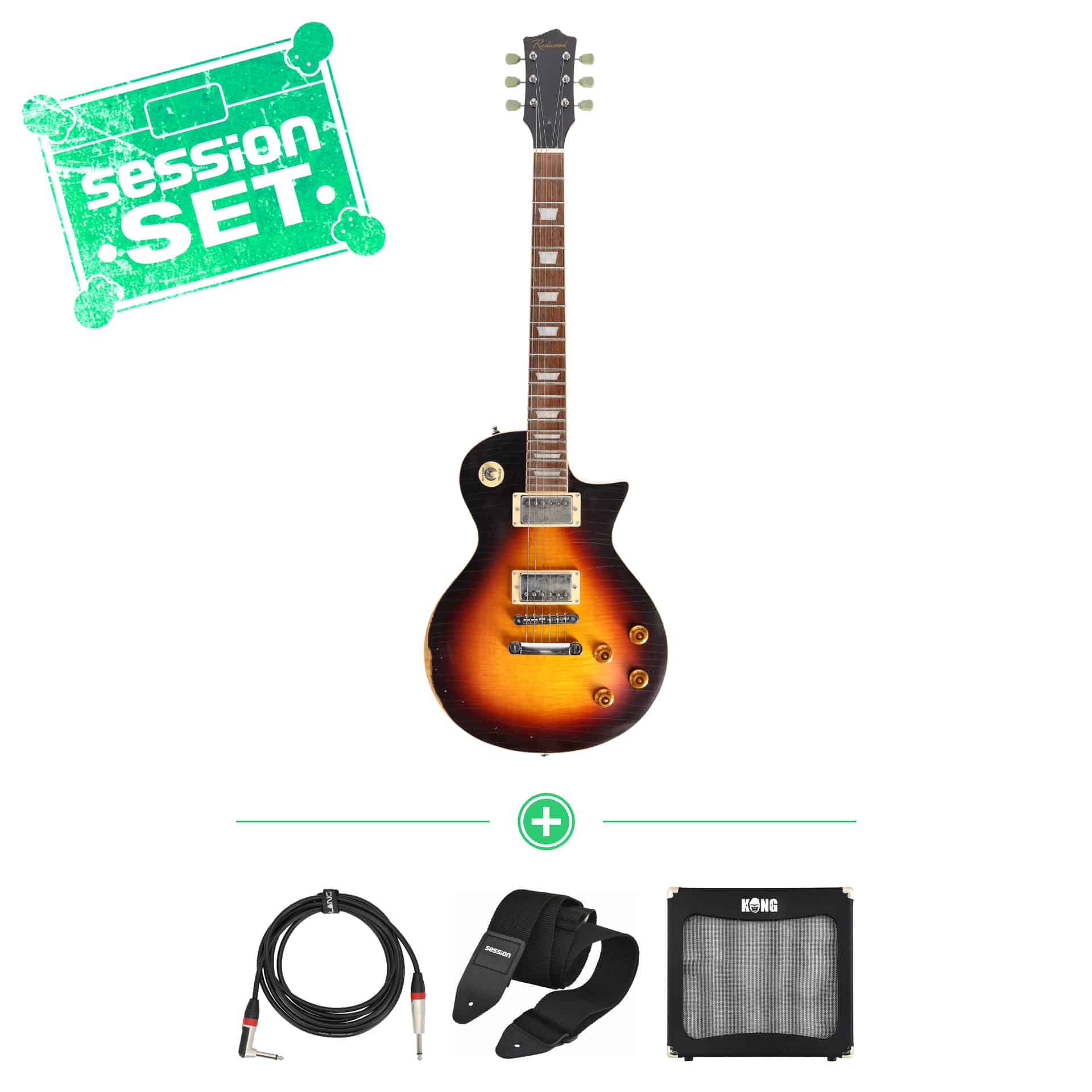 redwood relics lp style dirty tobacco burst inkl  case e gitarren set inkl  verstaerker   zubehoer 70001114 1