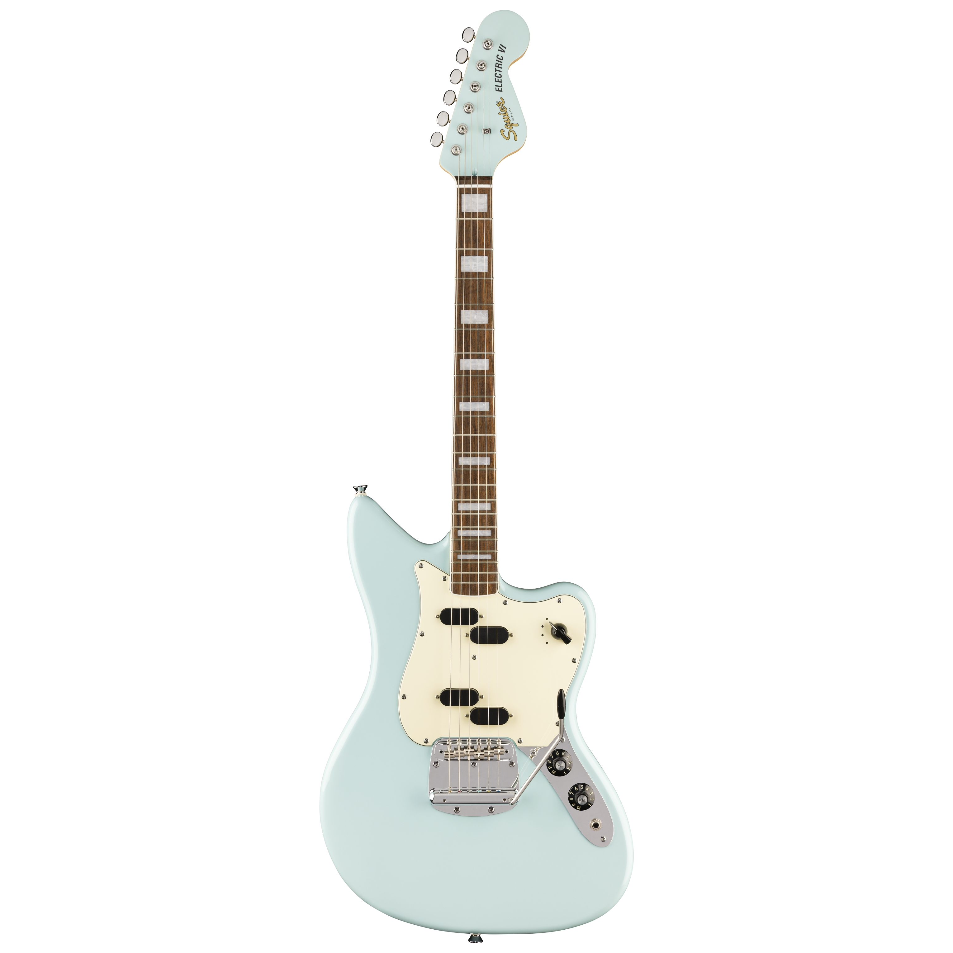 Squier by Fender Paranormal Electric VI LRL Parchment PG Matching Headstock Daphne Blue