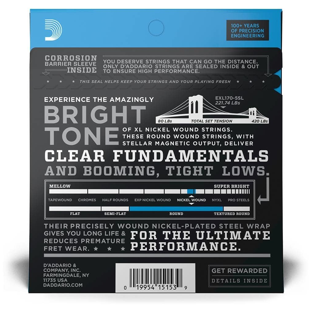 D’Addario - D’Addario EXL170-5SL - XL 5-String Bass Nickel Wound, Super Long Scale 45-130 - 1