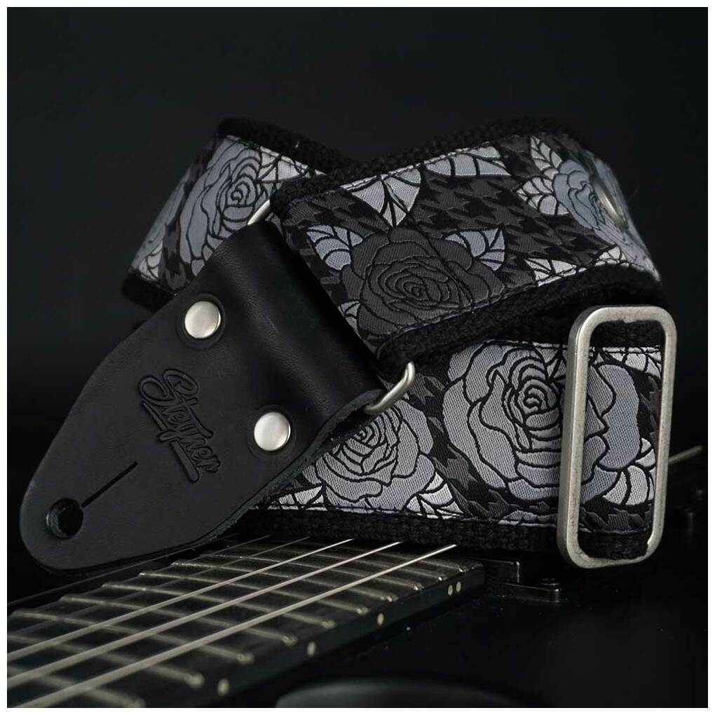 Steyner Straps Retro Gitarrengurt schwarz - Wildrose VEGAN