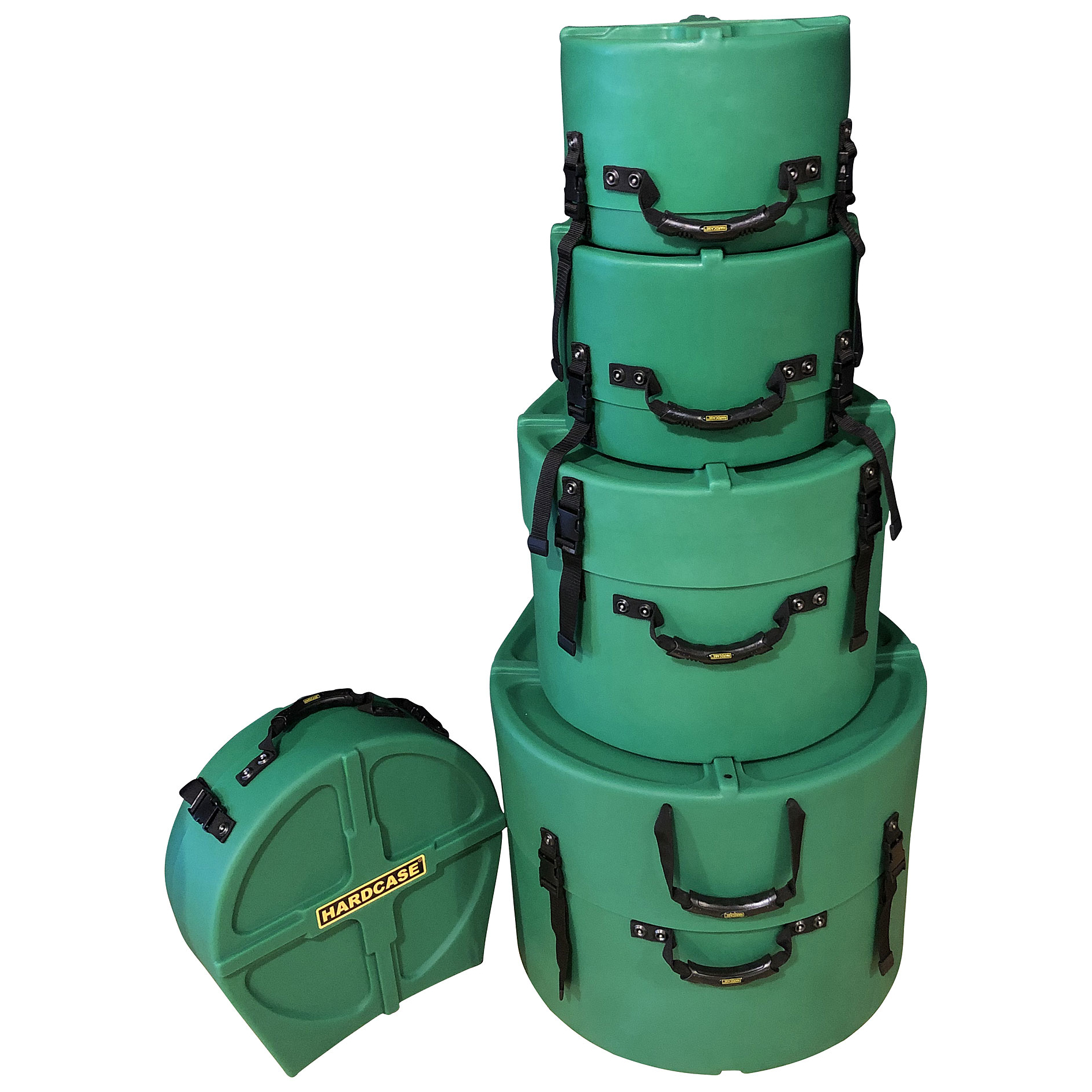 Hardcase - Hardcase HLROCKFUS-3DG Drum Cases Set Rock Fusion Dark Green - komplett gepolstert