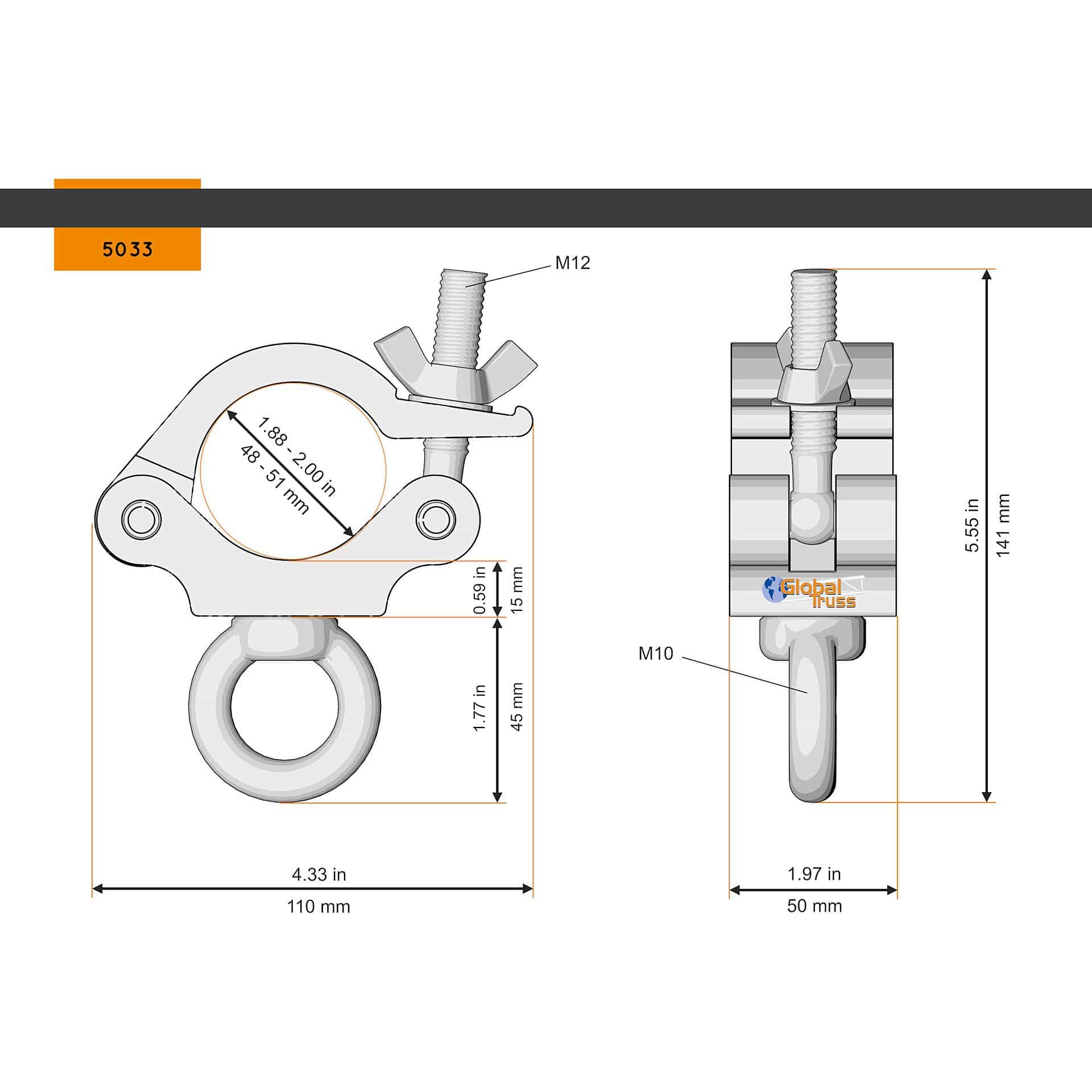 Global Truss Half Coupler Eye 48-51/50/200kg 1