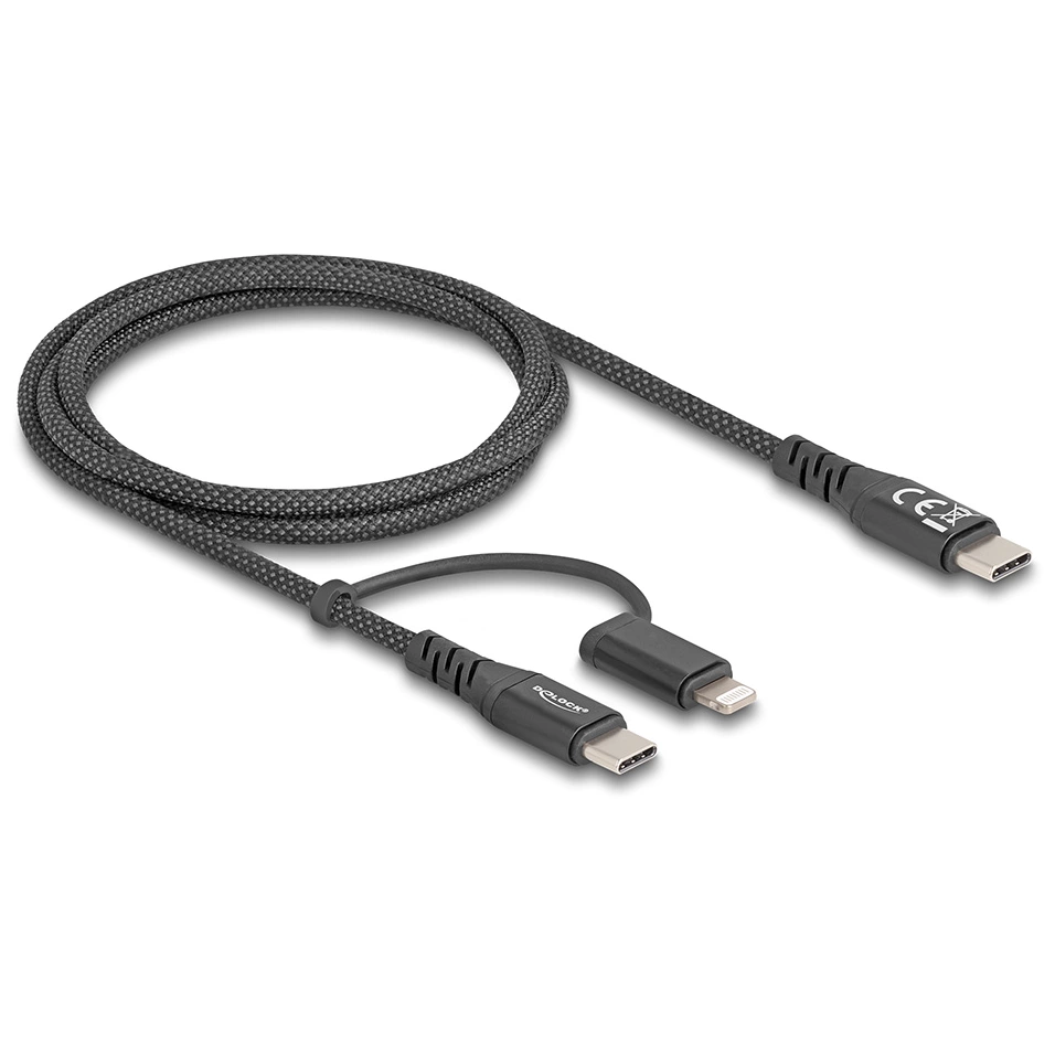 Delock USB Kabel 2 in 1 / USB-C zu USB-C / Lightning für iPhone und iPad 1 m MFi 60 W