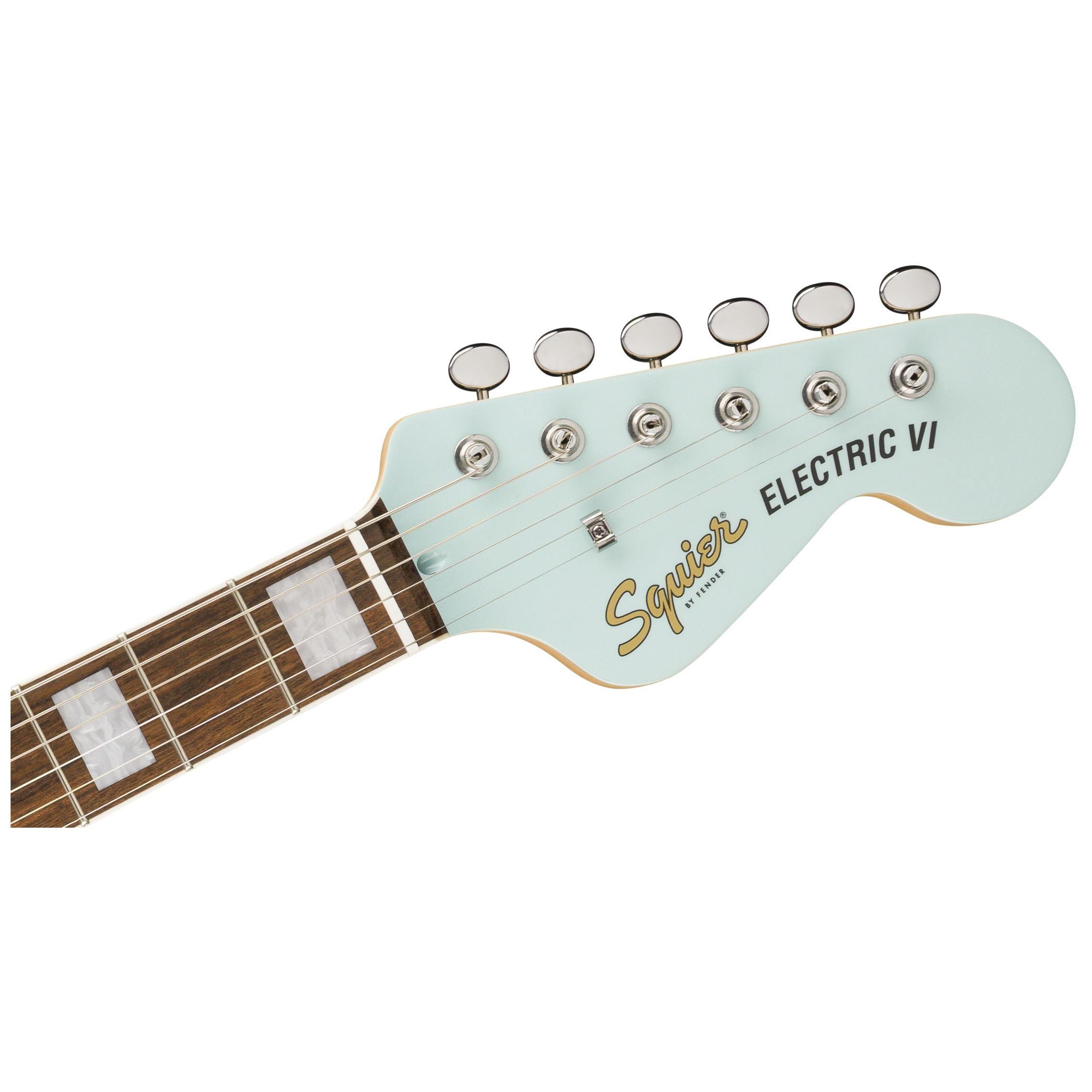 Squier by Fender Paranormal Electric VI LRL Parchment PG Matching Headstock Daphne Blue 4