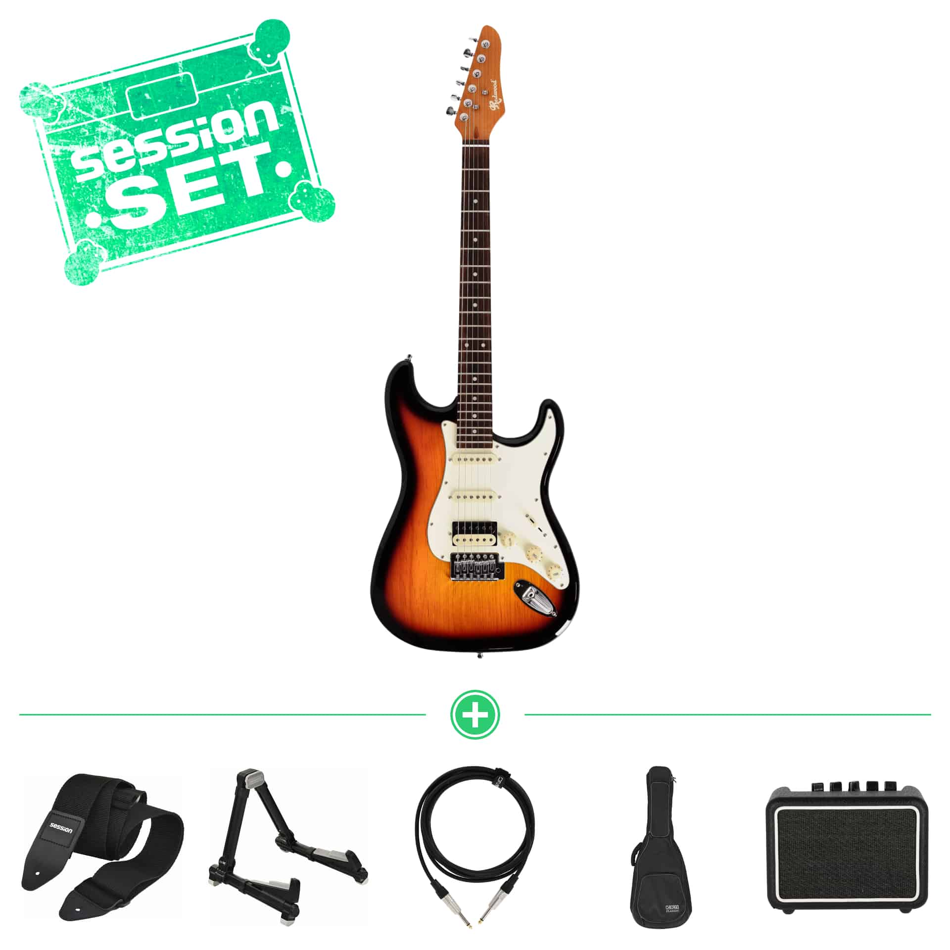 redwood standard s style rw rst hss 3ts e gitarre e gitarren set mit gigbag  staender   mini amp 70000964 1