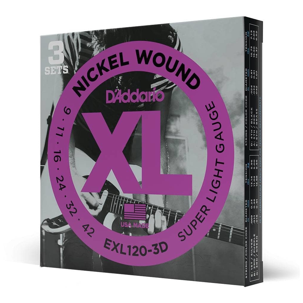 D’Addario - D’Addario EXL120-3D - XL Electric Nickel Wound 3er Pack 009-0042 - 3