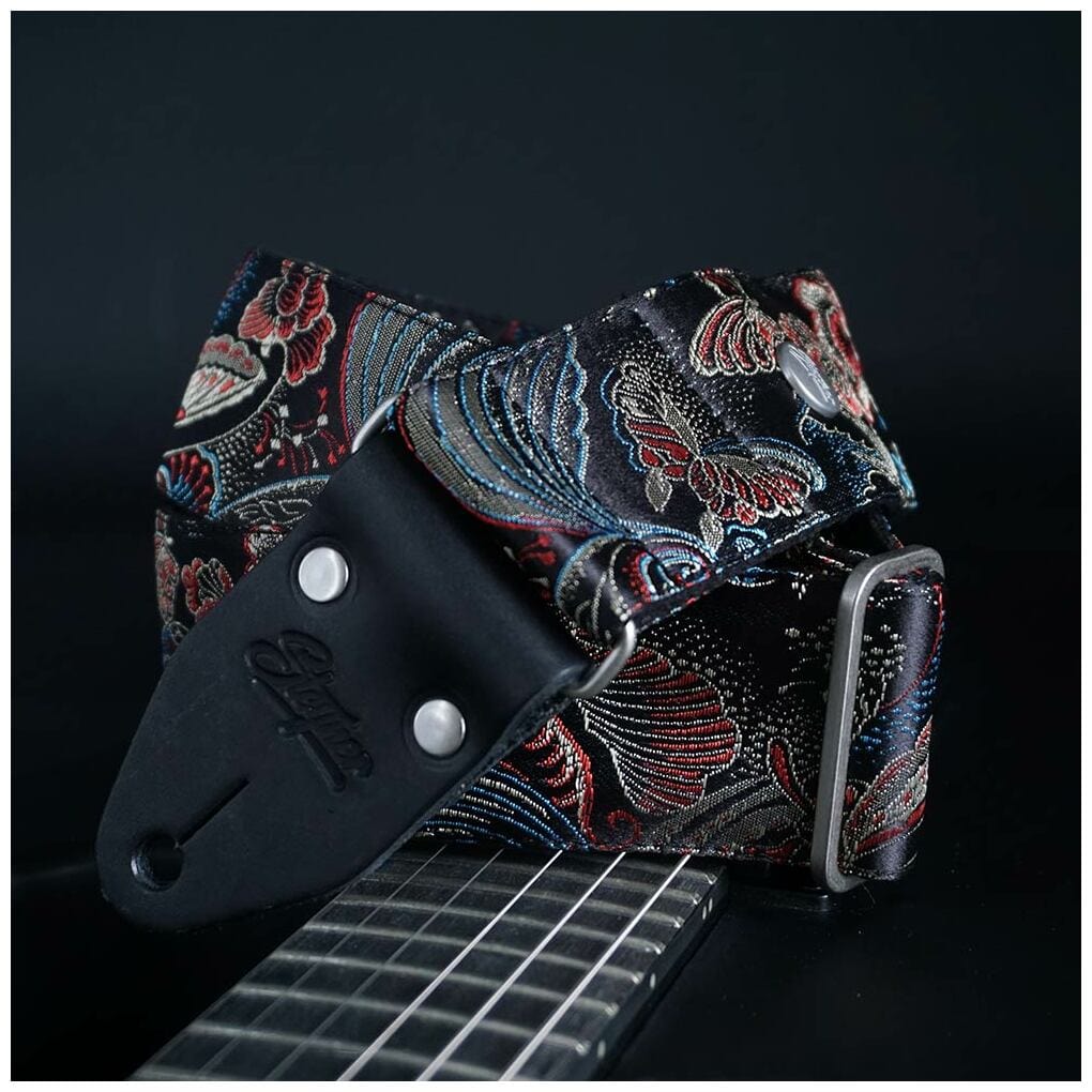 Steyner Straps Vintage Gitarrengurt - Eastern Nights silber- schwarz Vegan