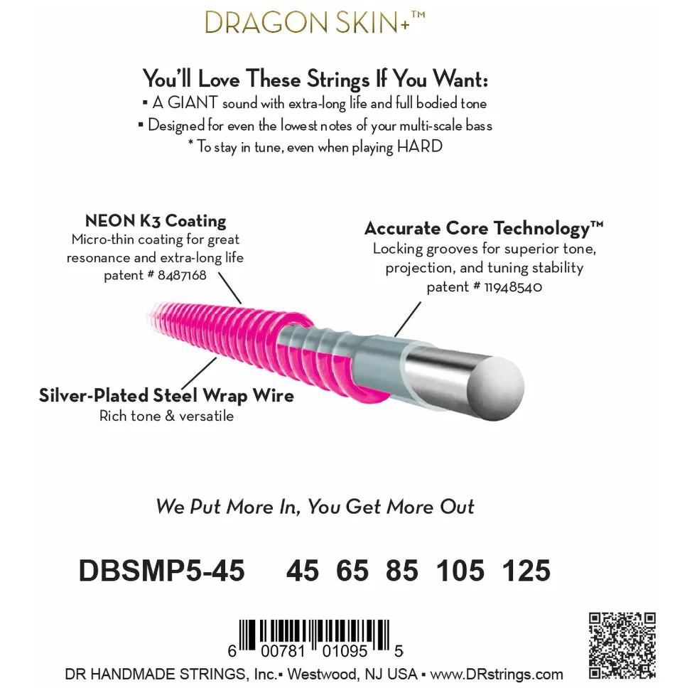 DR Strings Pink Dragon Multi-Scale 5-String Medium I 45-125 2