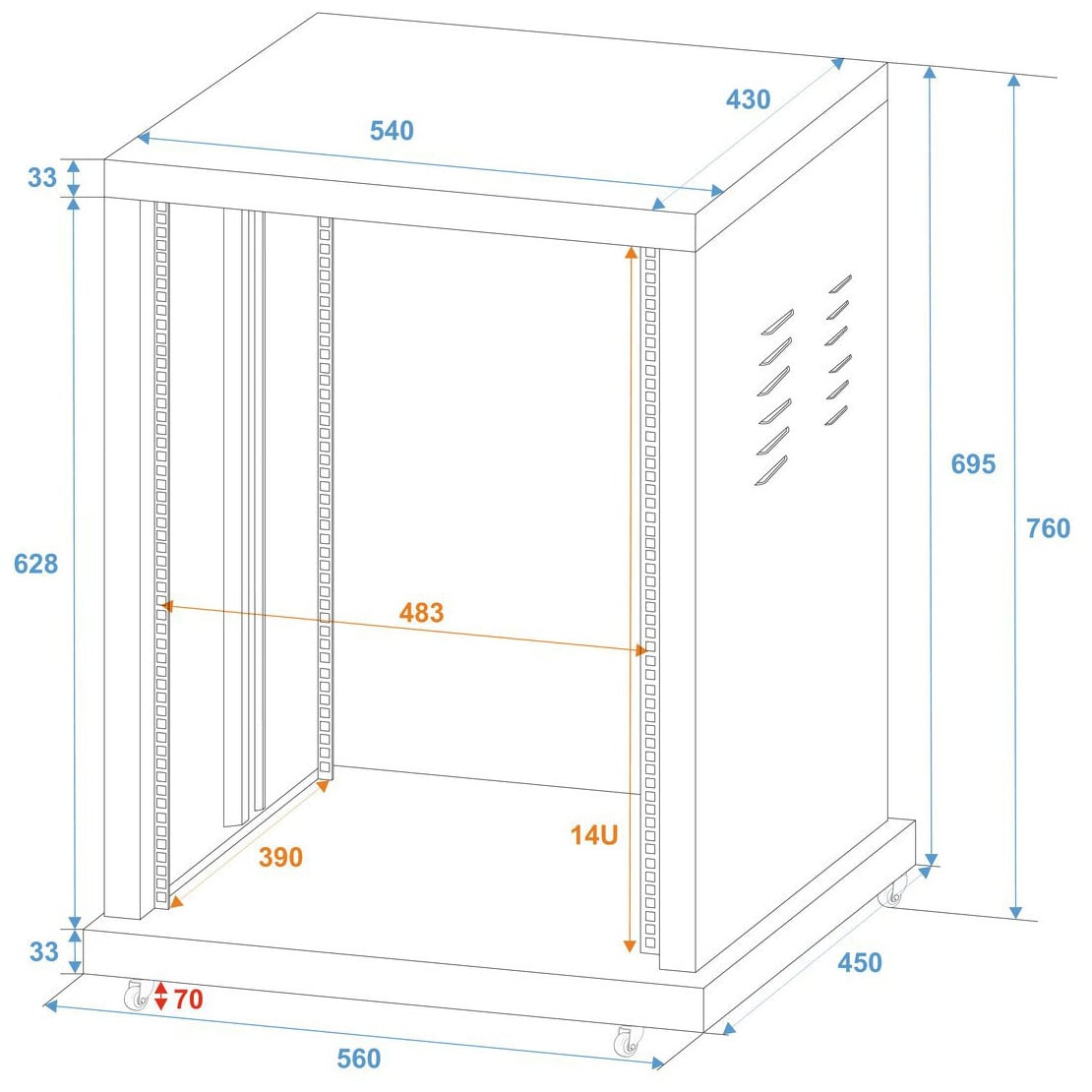 Roadinger Steel Rack SR-19, 14HE 2
