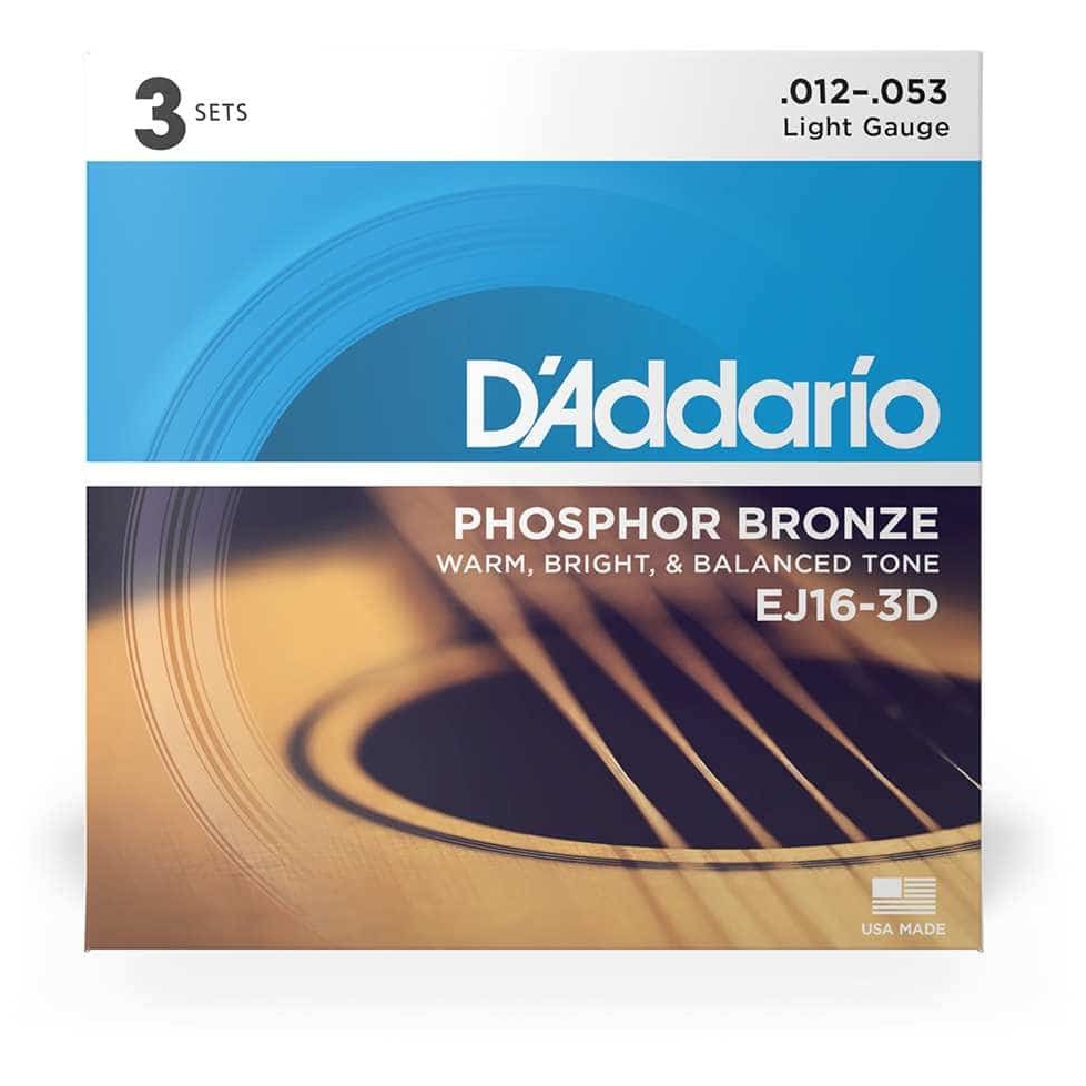 D’Addario - D’Addario EJ16-3D - Acoustic Phosphor Bronze 3er Pack 012-053